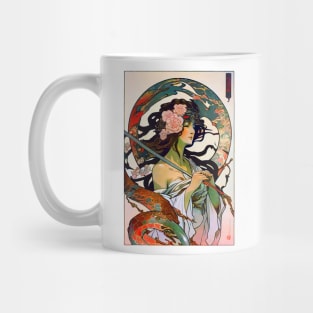 Japanese Vintage Art Nouveau Dragon Lady Priestess Mug